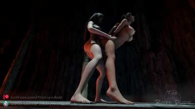 Tied up Lara Croft is roughly fucked by Tifa (The Rope Dude) [Tomb Raider & Final Fantasy 7]