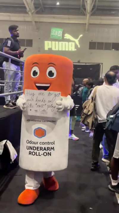 hugged this mascot 12 times and got 12 free underarm roll ons lol
