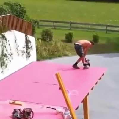 Worker syncs his work with the band to not disturb them! (Sorry for the audio issues before)