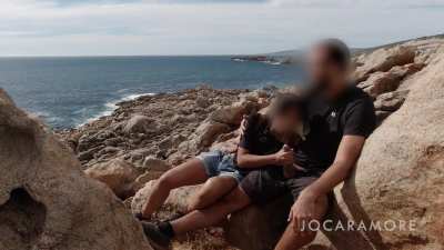 Getting a sneaky outdoor blowjob, right at the tourist hotspot with lots of people close by!
