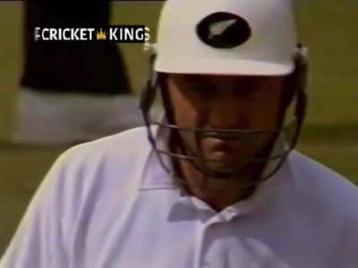 All three stumps out of the ground, Manoj Prabhakar delivers the perfect yorker to Mark Greatbatch