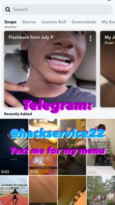 THIS IS CRAZY! LOOK I paid this hxcker to get my ex&rsquo;s my eyes only and it worked! Text his telegram @hackservice22 for his hxck menu! He can get into any snapchat(including my eyes only) Instagram and even iCloud!