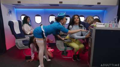 Who wins when competitive best friends can’t resist a gorgeous futa flight attendant on a flight?
