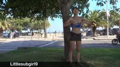 Dared by my friend to flash my tits and pussy in public