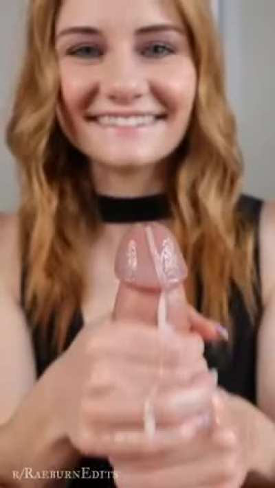 Redhead with amazing eyes handjob finish in slow-mo