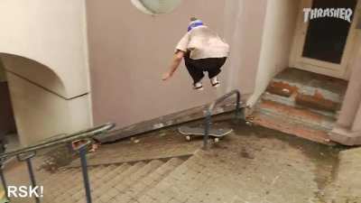 Angry resident chucks pot plants at a pro skater