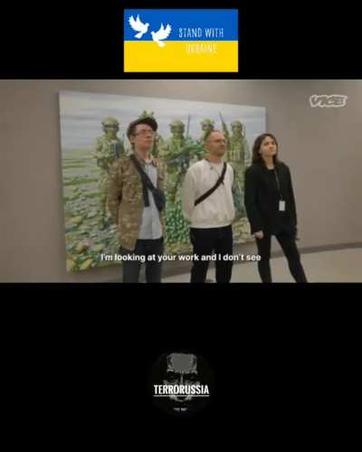 A painter was tasked by PMC Wagner (Putin's private "army of prisoners") to create a Anti-LGBT, Anti-American art exhibition which doesn't seem condemning enough to most patriotic Russian visitors. Possibly a case of trolling at the highest level...