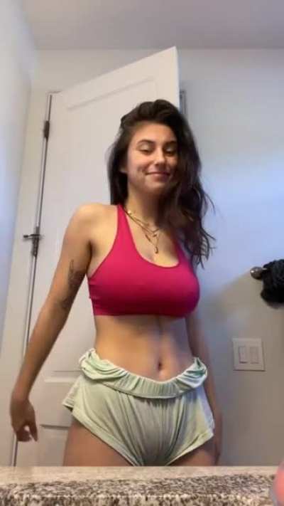 Huge the tits, hard the nips.