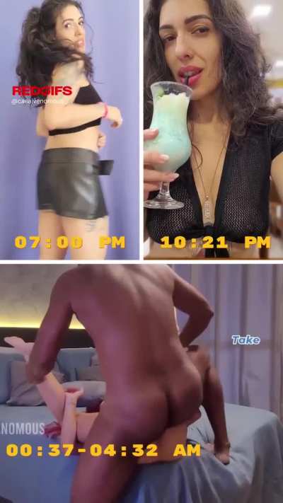 Promised she'd be back before the clock struck 12. Came crawling through the door at 5-something smelling like a gangbang locker room