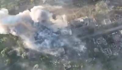 Guided bombs dropped by the Air Force hit Russian-occupied building in Vovchansk, Kharkiv Oblast. June 2024.