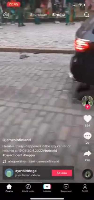 Car crashing middle of the May Day celebration, Helsinki