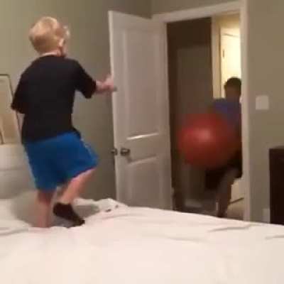 Launching your little brother with an exercise ball