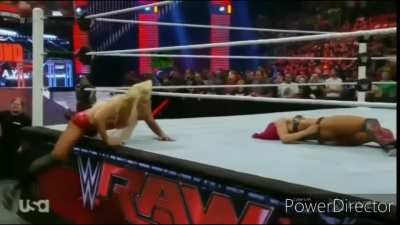 Sasha the wedgie bitch moments when she got her trunks wedged up her butt by charlotte and got pantsed to hive a view of her lacy thong, yes she got her plump booty owned
