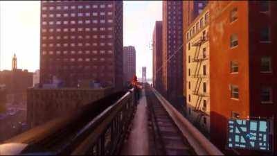 Spider-Man really likes trains