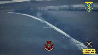 Russian survivors of earlier filmed destruction of BMPs are hit by FPV drone of UA 103rd Separate Brigade, UA Territorial Defense. Original audio. Post Jan. 8