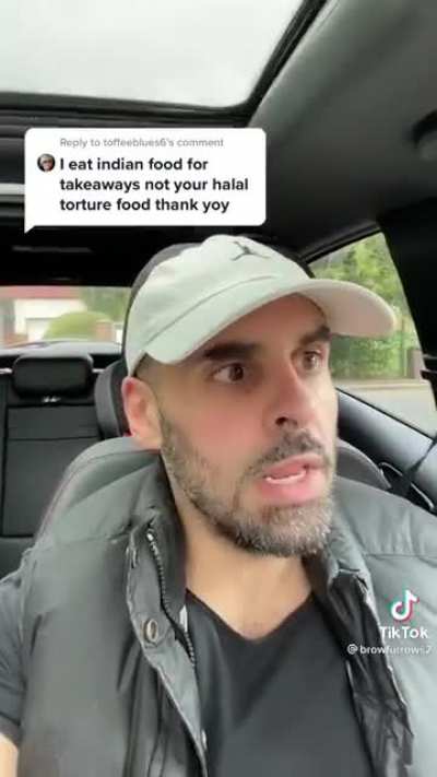 His response to an ignorant woman saying "I eat Indian food not your halal food" is epic