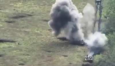 Russian invader attempts to break the airborne flipping record after his tank gets hit