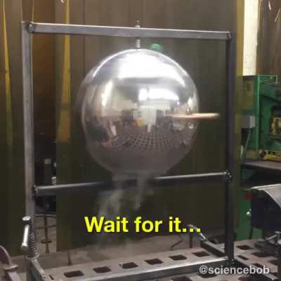 Hero&rsquo;s engines are usually powered by steam. This version uses liquid nitrogen to create pressure as it quickly vaporizes and powers opposing jets on the side