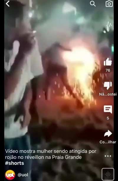 Woman hit by fireworks in Brazil