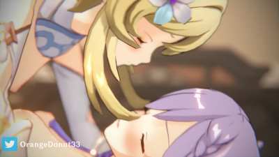Keqing &amp;amp; Lumine frotting until climax (Artist: OrangeDonut33)