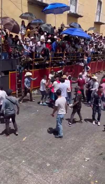 Bull sends flying and knocks out a man at a Mexican carnival