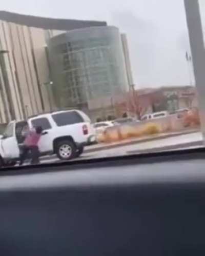 Idiot blocking the road getting what he deserves