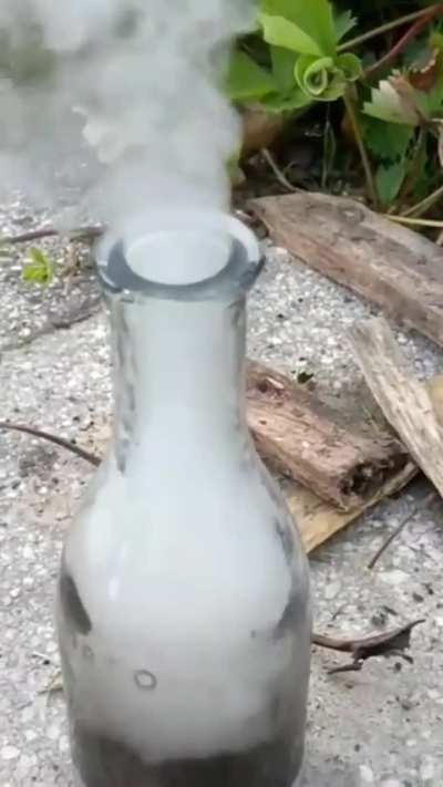 Highly concentrated hydrogen peroxide (&asymp;50%) reacts with potassium permanganate 