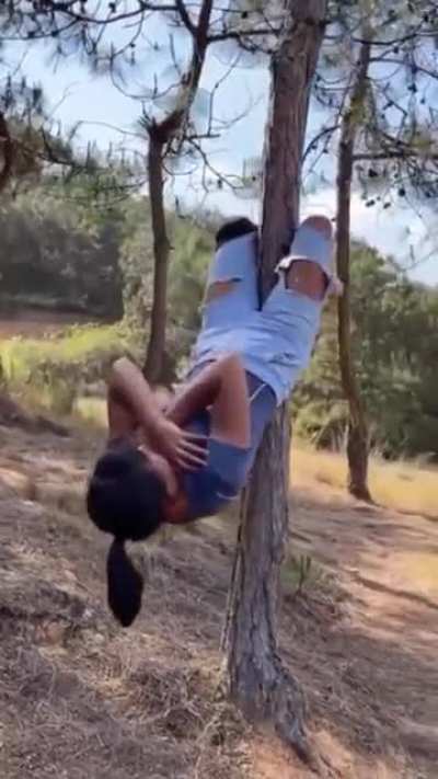 Impressive work-out using a piece of wood.