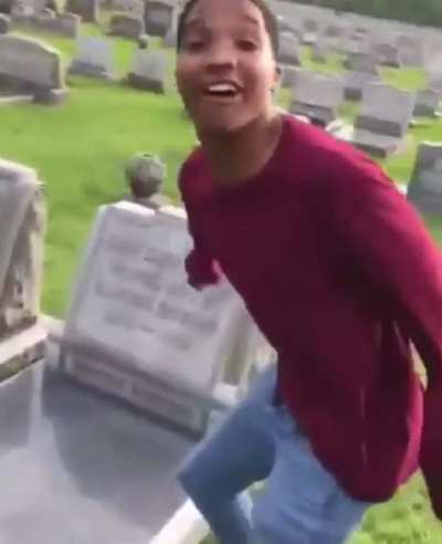 Kid disrespects graveyard