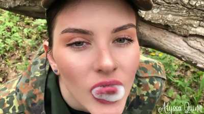 Army Girl Swallowing Thick Cum