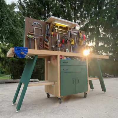 This DIY fold-up workbench was a learning project for me. Up close my woodworking is not perfect, but I improved along the way and use it all the time.