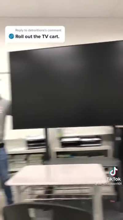 Rolling the tv cart into class