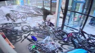 Failed break-in at our Denver showroom, a lot of damage in the store, but they didn’t get away with any bikes