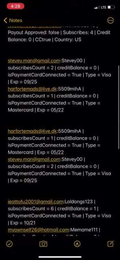 FREE ONLYFANS ACC I sell them discounted also if u want more they come with valid cc and login I only refund if wrong password