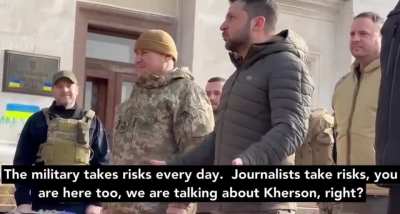 President Zelenskyy answers journalist Dmytro Komarov's question in Kherson, "Why is this so important to you? "