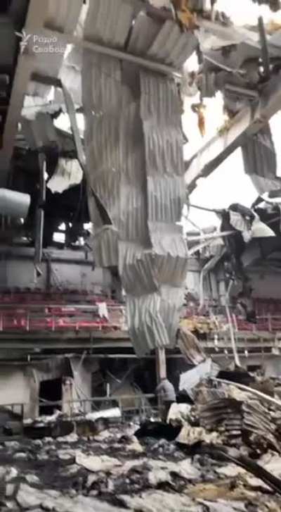 😢This is what the "Altair" ice arena in Druzhkivka looks like, after yesterday's rocket attack by the Rashists.