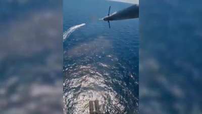 Russian MI-24 disables a Ukranian kamikaze USV