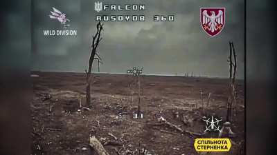 Ukrainian drone chasing after two Russian soldiers near the destroyed van (the work of "Wild division" from 82 paratrooper brigade) 
