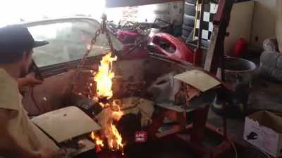 This guy trying to blow on a fire, that escalated quickly!
