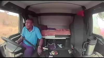 Truck driver in Africa comes under fire from bandits blocking road