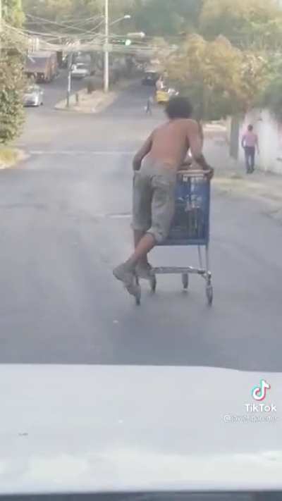 A master at maneuvering shopping carts
