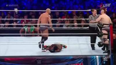 Cesaro gets only a two count on Kofi Kingston, proceeds to call for VAR.