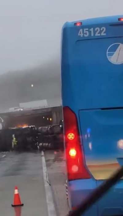 Truck crashes onto scene of previous accident