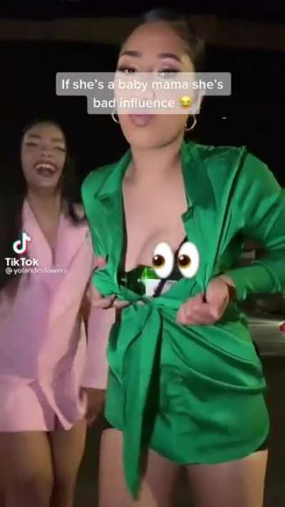 Any of this chick in the green , little nip slip there
