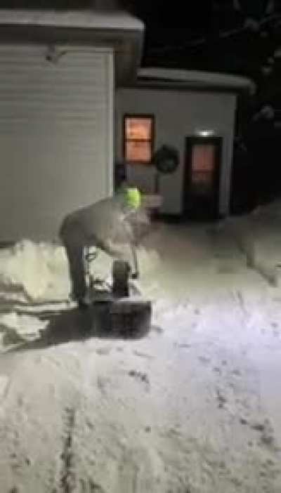 Got my stepmom with snowblower