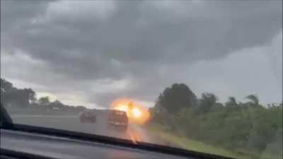 A family on vacation in Florida going back to their hotel in Tampa, after visiting St. Petersburg had their vehicle struck by lightning. The Truck seen in front is her husband - daughter & wife was following behind!