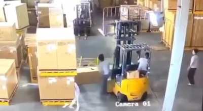 Laying on load while being forklifted up