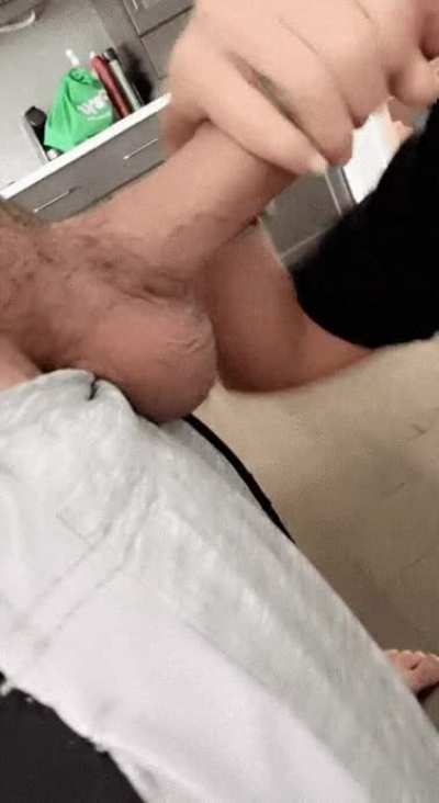 Giving my husband's friend a quick blow job and swallowing every drop while he was getting ready upstairs to head out with us for lunch . I made sure to kiss him good when he came downstairs and showed him the video later