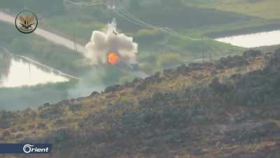 NLF BGM-71 TOW strike on a speeding Syrian Army pickup truck - al-Hawiz - 2019