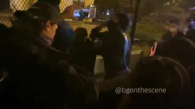 Bearded white man says "Black lives matter" to progressive BLM/Antifa protestors, is almost immediately hit over the head with metal baseball bat